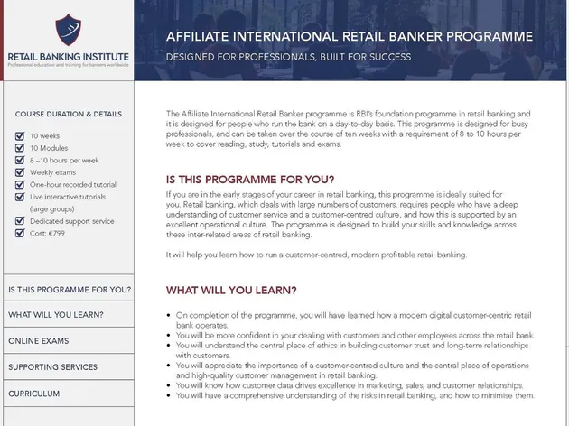 Retail Banking Institute – Affiliate International