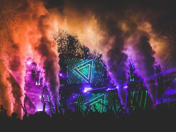 Festival crowd dancing at a concert