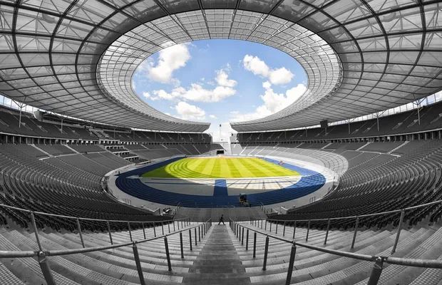 Stadium, olympic stadium, structure, field, sport, football, football stadium, berlin, symmetrical, extreme long shot, stadium, sport, football, football, football, football, football