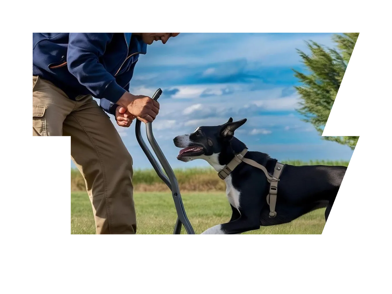 Dog trainer outdoors with his dog during a session