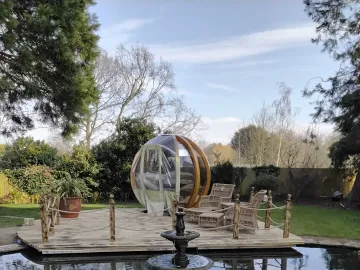 Raised garden decking with steps