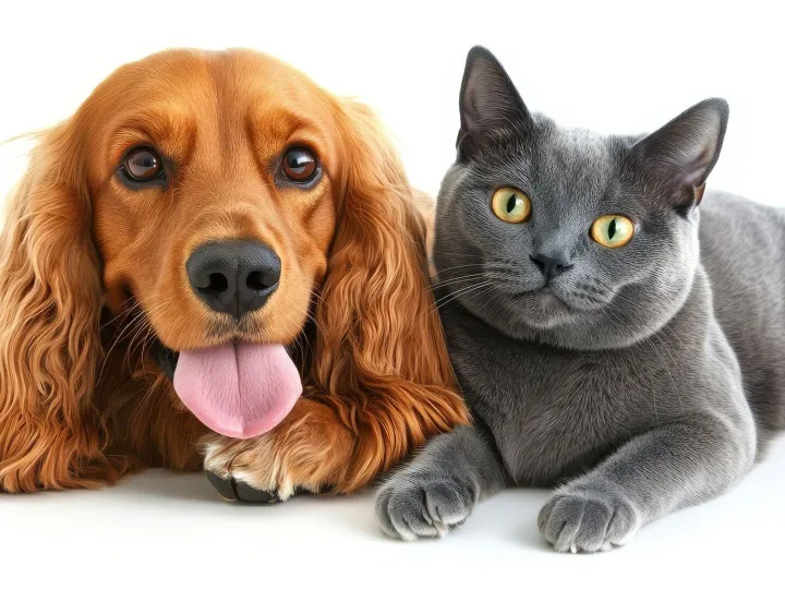 View of cats and dogs showing friendship