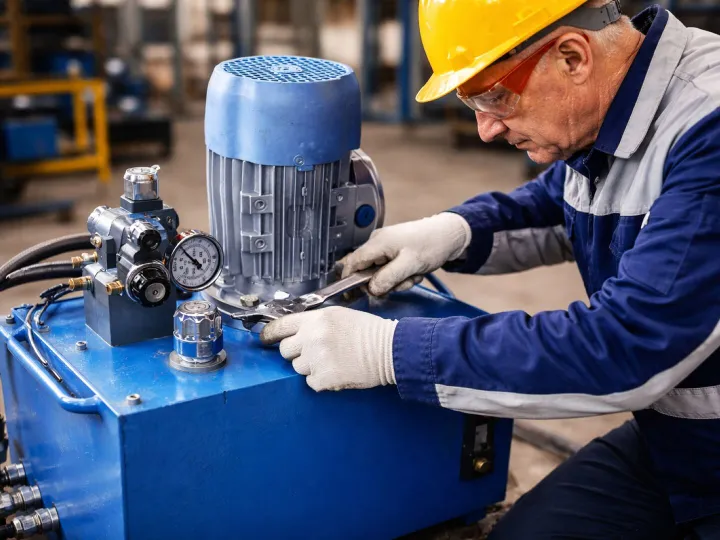 Technician Adjusting Hydraulic Power Pack