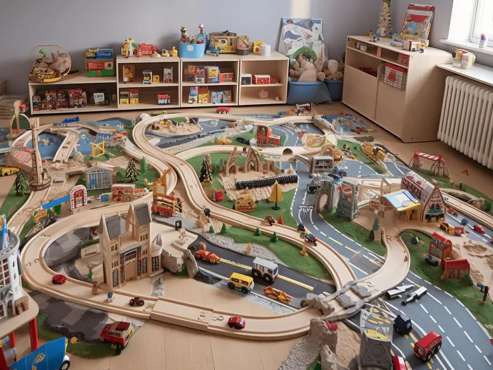 An imaginative play area complete with a miniature cityscape