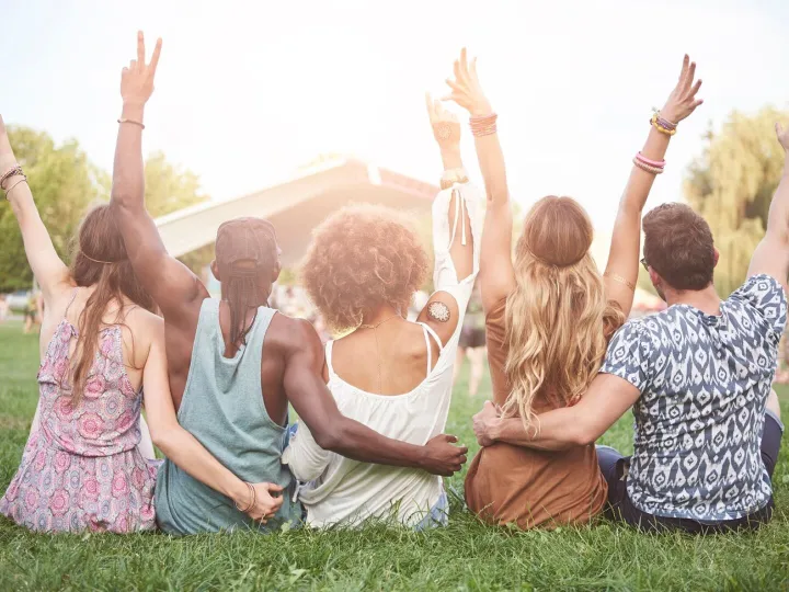 Young and cheerful people having fun together