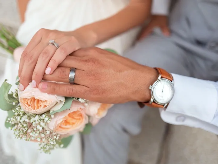 Bride, couple, groom, hands, holding hands