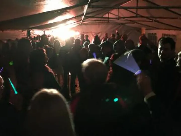 In the tent with the band