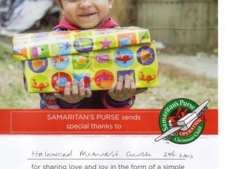 Samaritan's Purse Certificate for 294 boxes in 2017
