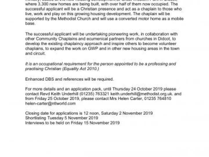 GWP Chaplain needed!