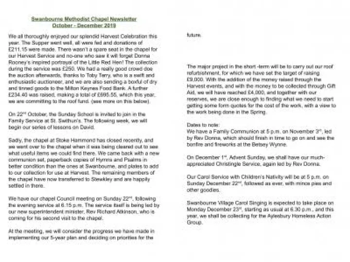 Chapel Newssheet Oct &ndash; Dec 2019 v2-1&2