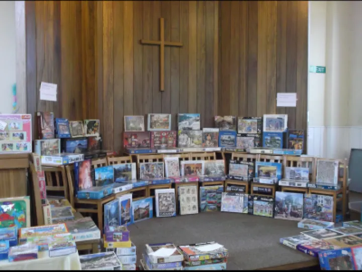 Puzzles on display in the chapel