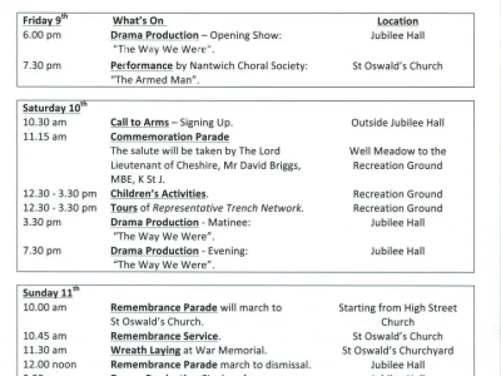 Weekend Programme &ndash; Malpas 100 Years On