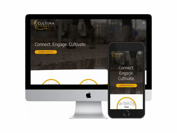 Desktop and mobile screenshots of the Cultura Connect website