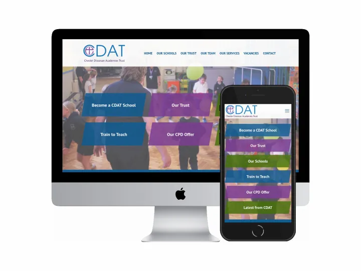 Desktop and mobile screenshots of the Chester Diocesan Academies Trust website