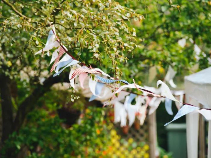 Bunting, flags, blowing