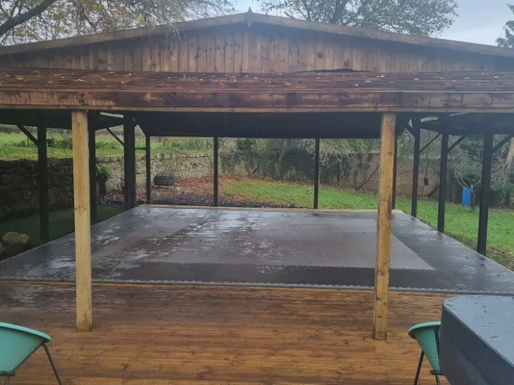 Modern wooden decking in garden