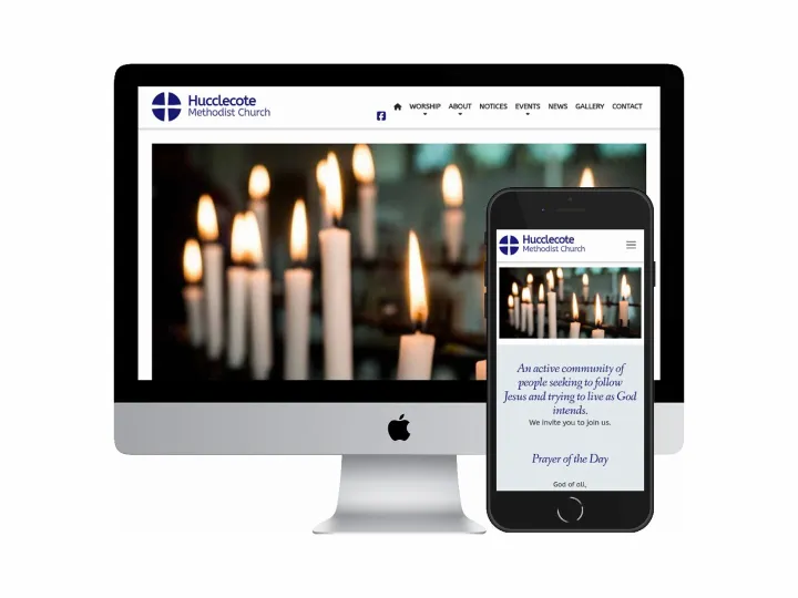 Desktop and mobile screenshots of the Hucclecote Methodist Church website