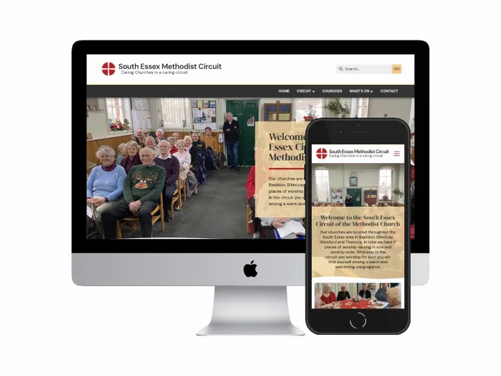 Desktop and mobile screenshots of the South Essex Methodist Circuit website