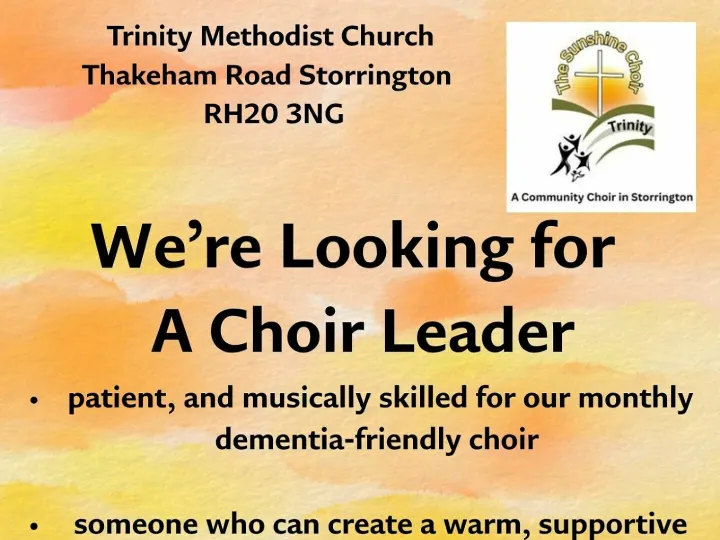 Storrington Sunshine Choir Leader Advert Poster