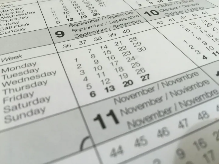 Detailed close-up of a calendar displaying months